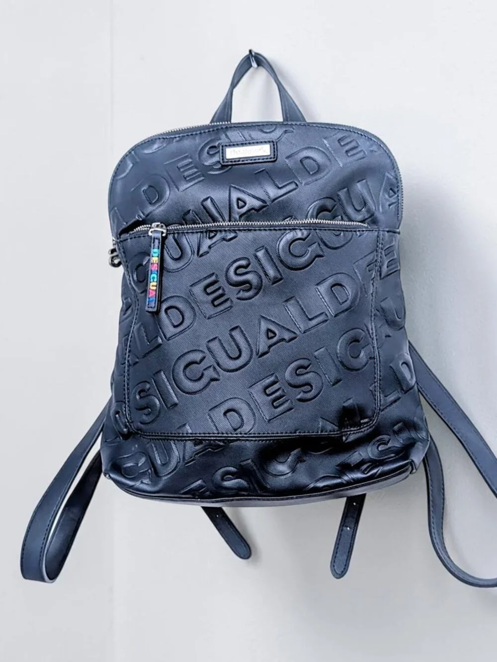 Desigual navy fairy minimalist faux leather embossed medium rucksack backpack